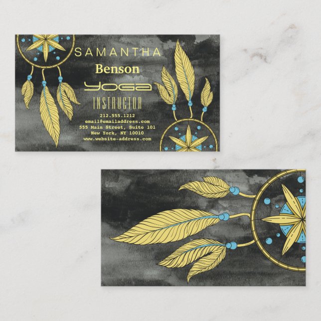 Elegant  Dream Catcher Feathers Yoga Instructor Business Card (Front/Back)