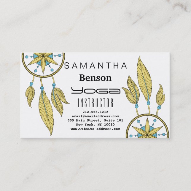 Elegant  Dream Catcher Feathers Yoga Instructor Business Card (Front)