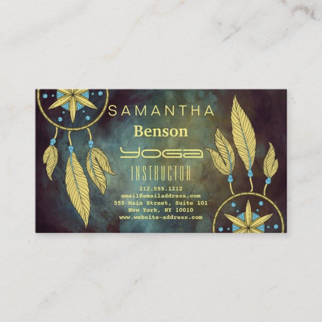 Elegant  Dream Catcher Feathers Yoga Instructor Business Card (Front)