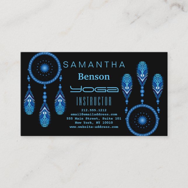 Elegant  Dream Catcher Feathers Yoga Instructor Business Card (Front)