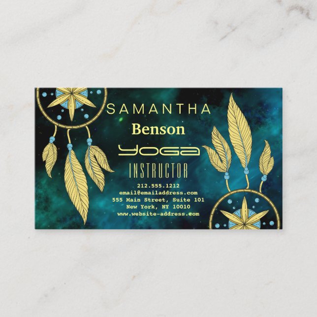 Elegant  Dream Catcher Feathers Yoga Instructor Business Card (Front)