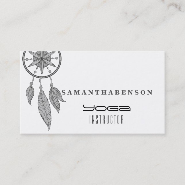 Elegant  Dream Catcher Feathers Yoga Instructor Business Card (Front)