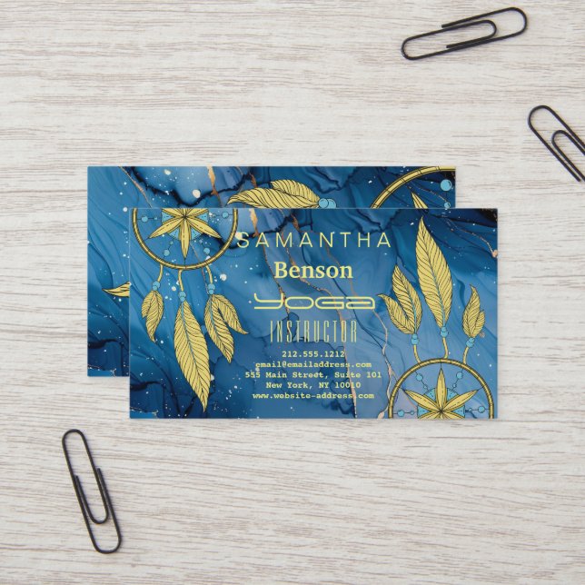 Elegant  Dream Catcher Feathers Yoga Instructor Business Card (Front/Back In Situ)