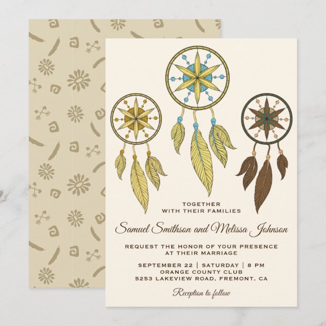 Elegant Dream Catchers Tribal Wedding Invitation (Front/Back)