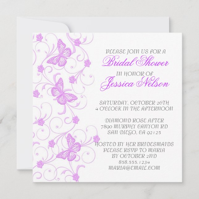 Elegant Dream Purple Butterfly Shower Invite (Front)