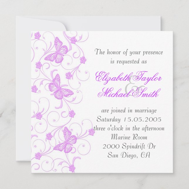 Elegant Dream Purple Butterfly Wedding Invite (Front)