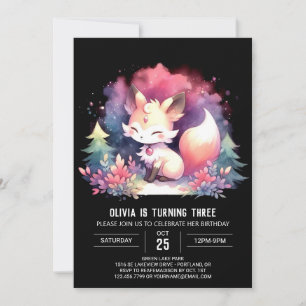 Elegant Dreamy Fox Birthday digital Invitation