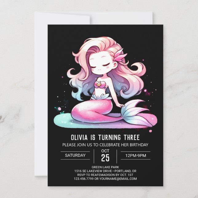 Elegant Dreamy Mermaid Birthday Invitation (Front)