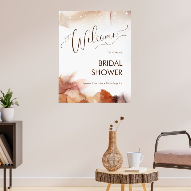 Elegant Dreamy Orange Ink Bridal Shower Welcome Poster (Living Room 3)