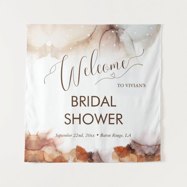 Elegant Dreamy Orange Ink Bridal Shower Welcome Tapestry (Front)