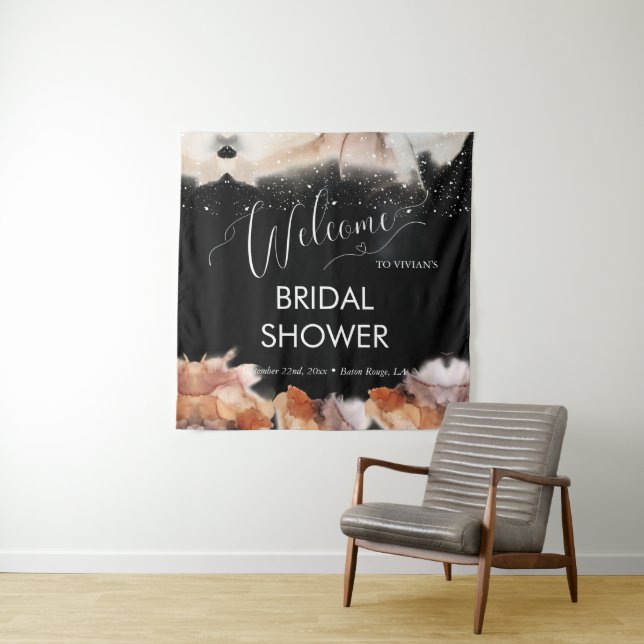 Elegant Dreamy Orange Ink Bridal Shower Welcome Tapestry (In Situ)