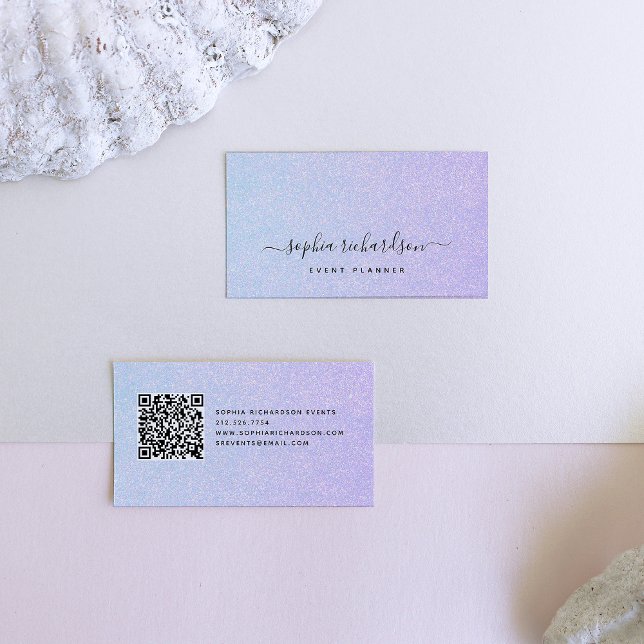 Elegant Dreamy Pastel with QR Code Business Card (This trendy, pastel glitter look business card features a QR code on the back)