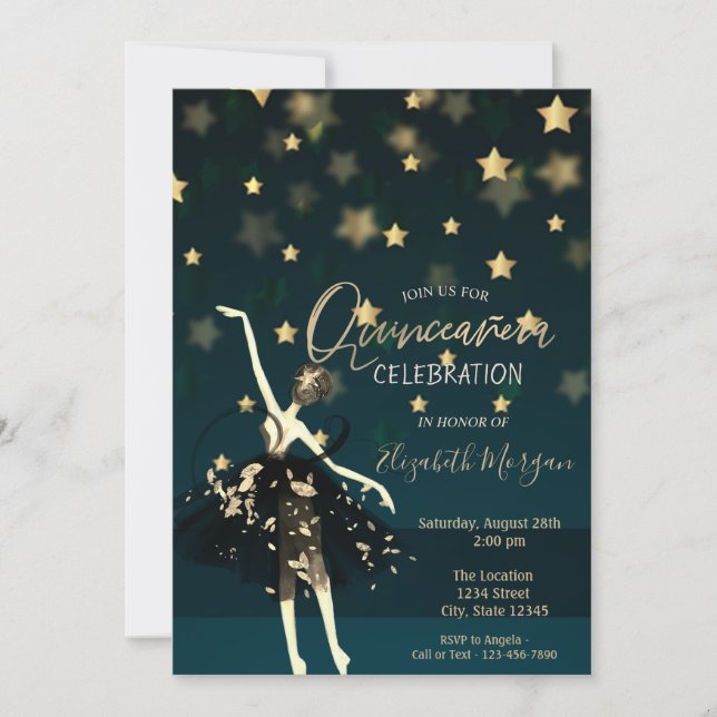 Elegant Dress Ballerina Stars Quinceañera Invitation (Front)