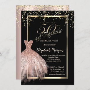 Elegant  Dress,Confetti Rose Gold 50th Birthday Invitation