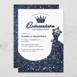 Elegant Dress & Crown Quinceañera Birthday Party Invitation