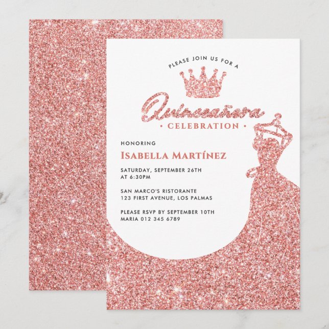 Elegant Dress & Crown Quinceañera Birthday Party Invitation (Front/Back)