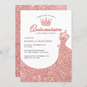 Elegant Dress & Crown Quinceañera Birthday Party Invitation