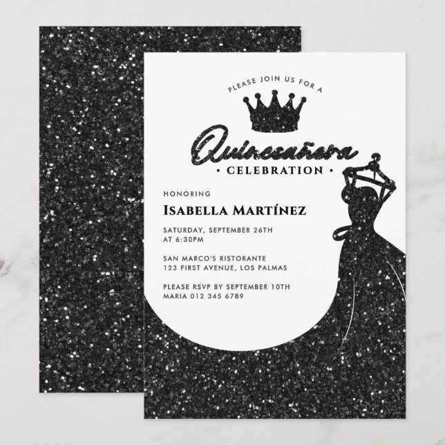 Elegant Dress & Crown Quinceañera Birthday Party Invitation (Front/Back)
