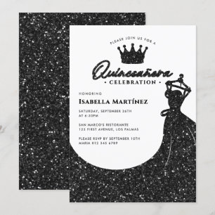 Elegant Dress & Crown Quinceañera Birthday Party Invitation