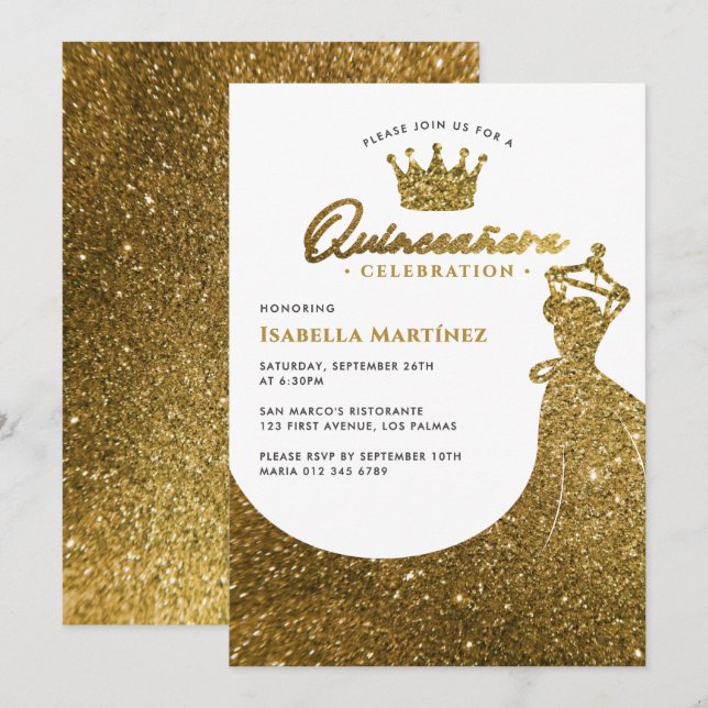Elegant Dress & Crown Quinceañera Birthday Party Invitation (Front/Back)