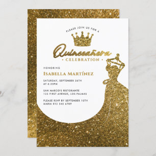 Elegant Dress & Crown Quinceañera Birthday Party Invitation