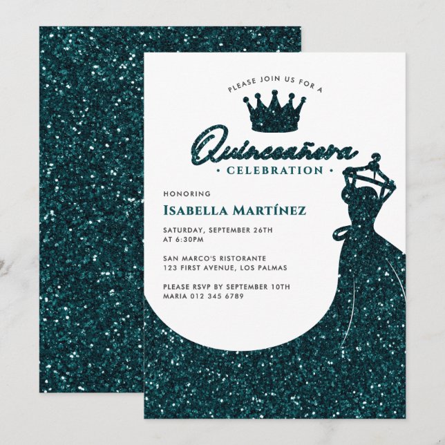 Elegant Dress & Crown Quinceañera Birthday Party Invitation (Front/Back)