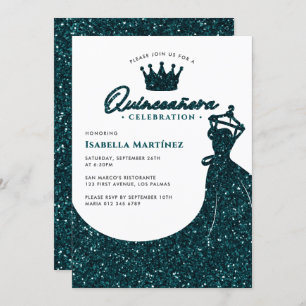Elegant Dress & Crown Quinceañera Birthday Party Invitation