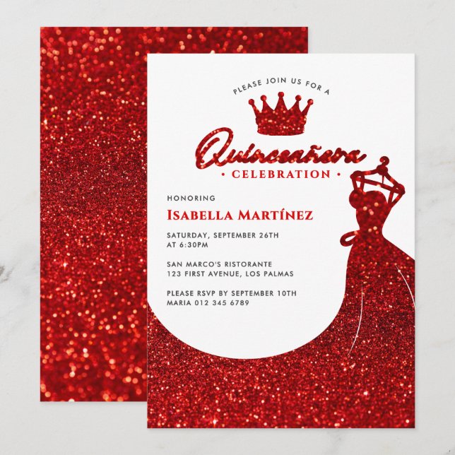 Elegant Dress & Crown Quinceañera Birthday Party Invitation (Front/Back)