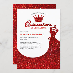 Elegant Dress & Crown Quinceañera Birthday Party Invitation