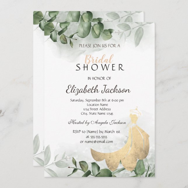 Elegant Dress Eucalyptus Greenery Bridal Shower Invitation (Front/Back)