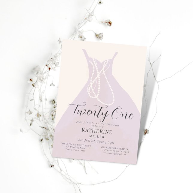 Elegant Dress Pearls Pink Blush Chic 21st Birthday Invitation (Creator Uploaded)