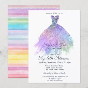 Elegant Dress Watercolor Colourful Striped Sweet 1 Invitation