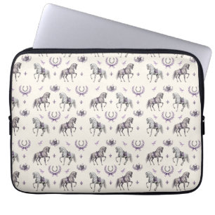 Elegant Dressage Horse & Horseshoe Watercolor Laptop Sleeve