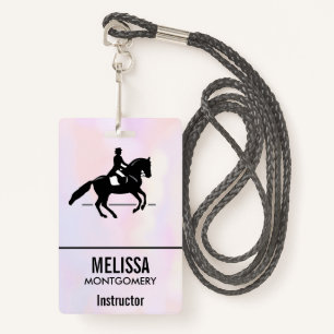 Elegant Dressage Rider on a Watercolor Background ID Badge
