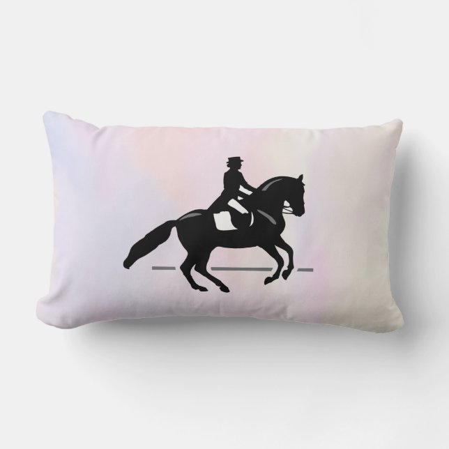 Elegant Dressage Rider on a Watercolor Background Lumbar Cushion (Front)