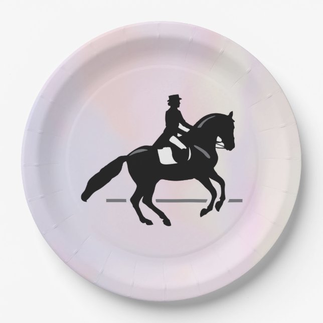 Elegant Dressage Rider on a Watercolor Background Paper Plate (Front)