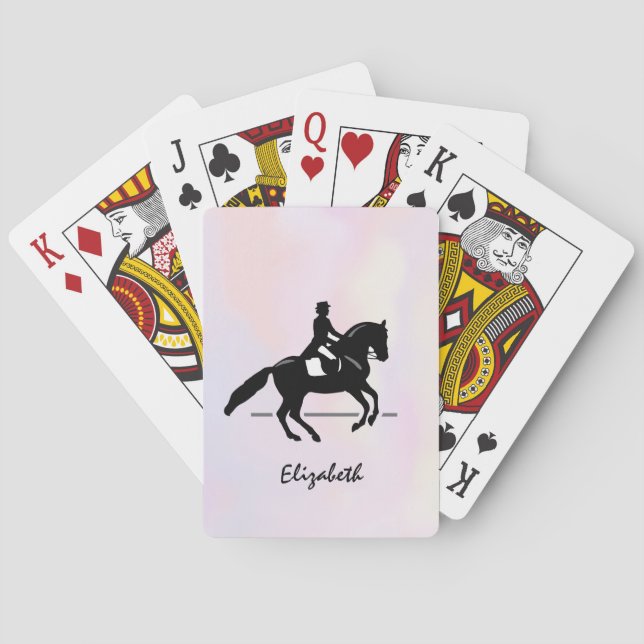 Elegant Dressage Rider on a Watercolor Background Playing Cards (Back)