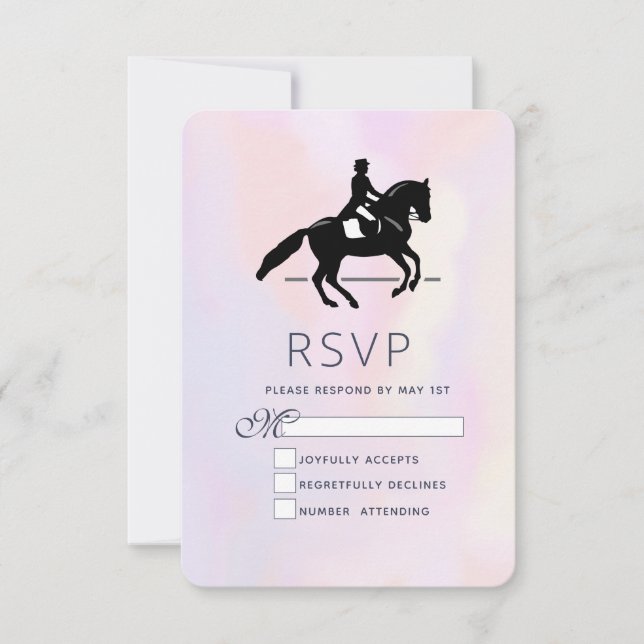 Elegant Dressage Rider on a Watercolor Background RSVP Card (Front)