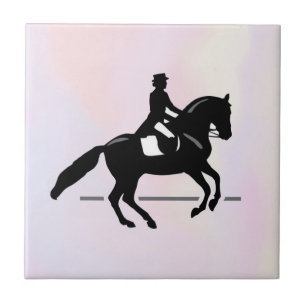 Elegant Dressage Rider on a Watercolor Background Tile
