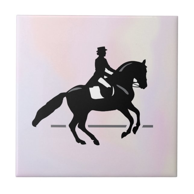 Elegant Dressage Rider on a Watercolor Background Tile (Front)