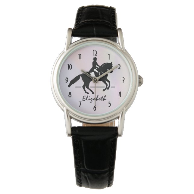Elegant Dressage Rider on a Watercolor Background Watch (Front)
