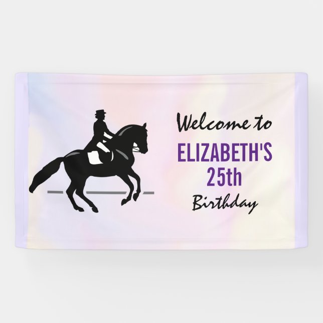 Elegant Dressage Rider on Watercolor Birthday Banner (Horizontal)
