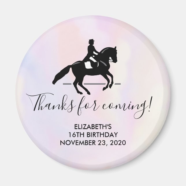 Elegant Dressage Rider on Watercolor Birthday Magnet (Front)