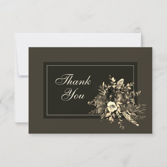 Elegant Dried Floral Autumn Browns Wedding Thank You Card (Front)
