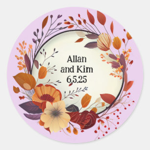 Elegant Dried Flower Wedding Floral Wreath Classic Round Sticker