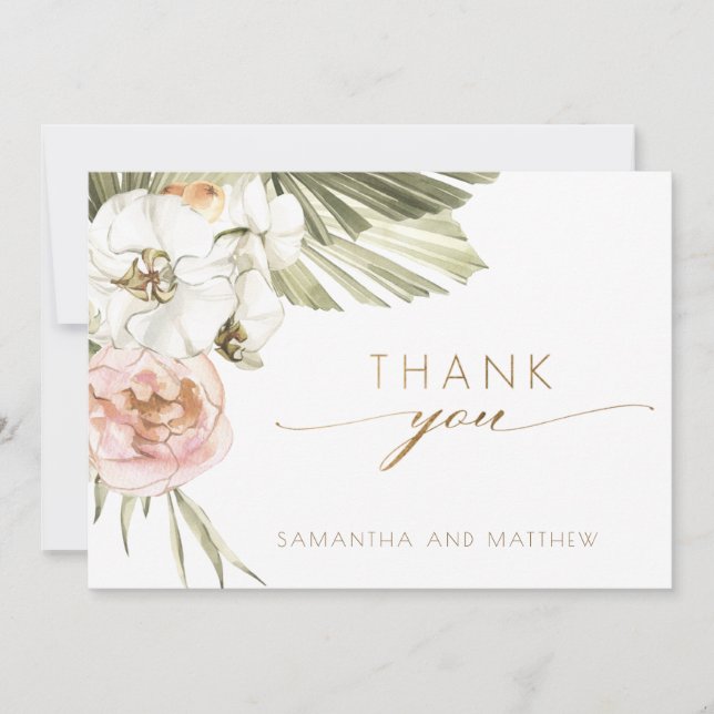 Elegant Dried Palm Leaves Floral Thank You Wedding Card (Front)