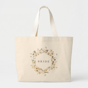 Elegant Dried Wildflower Pampas Bride Wedding Large Tote Bag