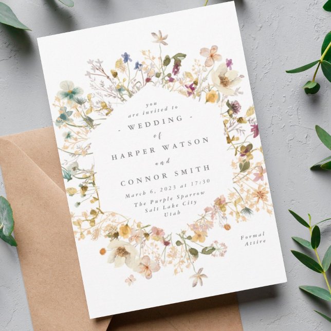 Elegant Dried Wildflower Pampas Floral Wedding Invitation (Creator Uploaded)