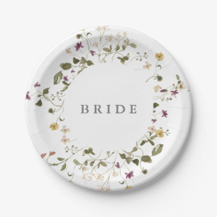 Elegant Dried Wildflower Pampas Floral Wedding Paper Plate