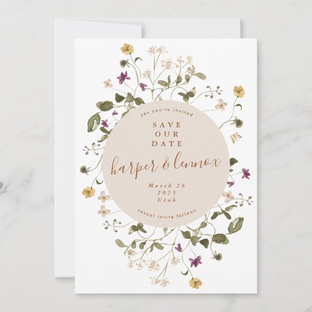 Elegant Dried Wildflower Pampas Floral Wedding Save The Date (Front)
